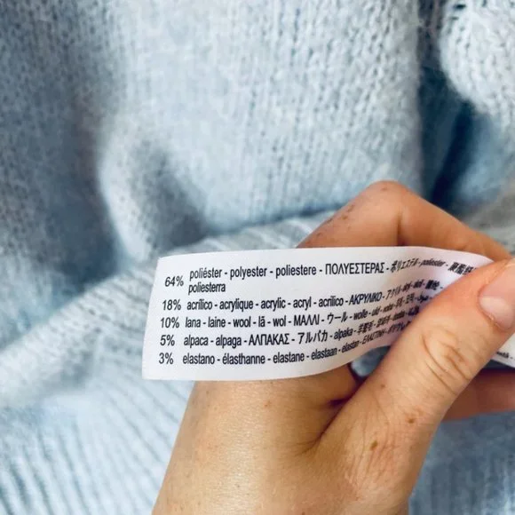 Zara Soft Feel Knit Sweater Crewneck Wool Alpaca Blend Pullover Light Blue Sz M - Picture 7 of 7